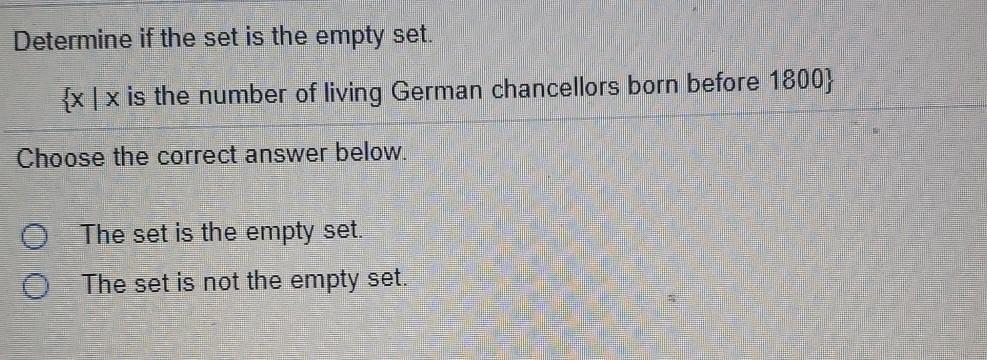 Determine if the set is the empty set. {x | x is