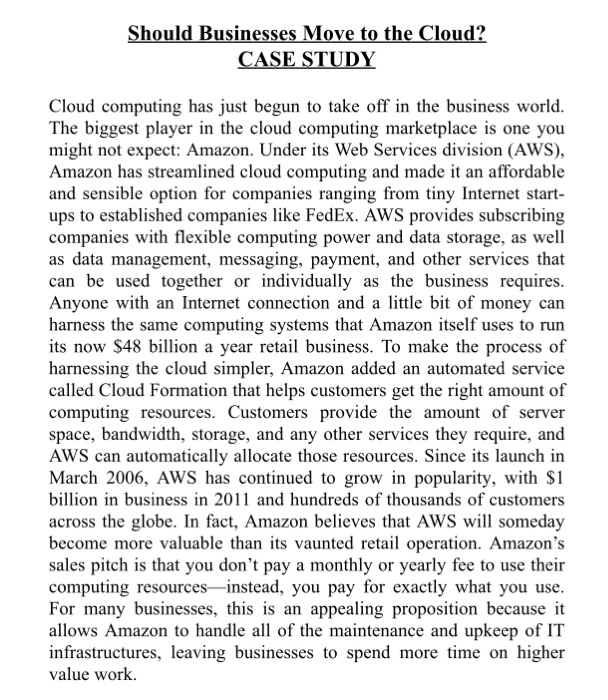 Should Businesses Move to the Cloud? CASE STUDY