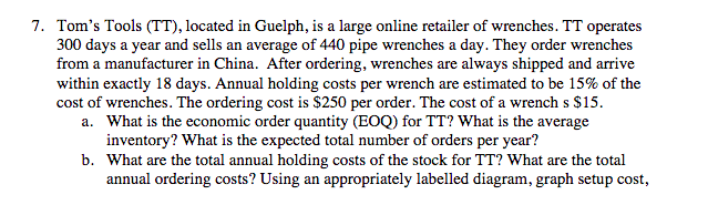 Please include the graph! 7. Tom's Tools (TT),