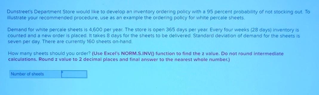 Dunstreet's Department Store would like to