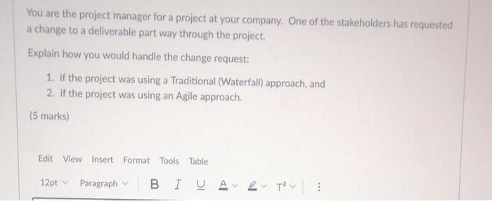 You are the project manager for a project at your