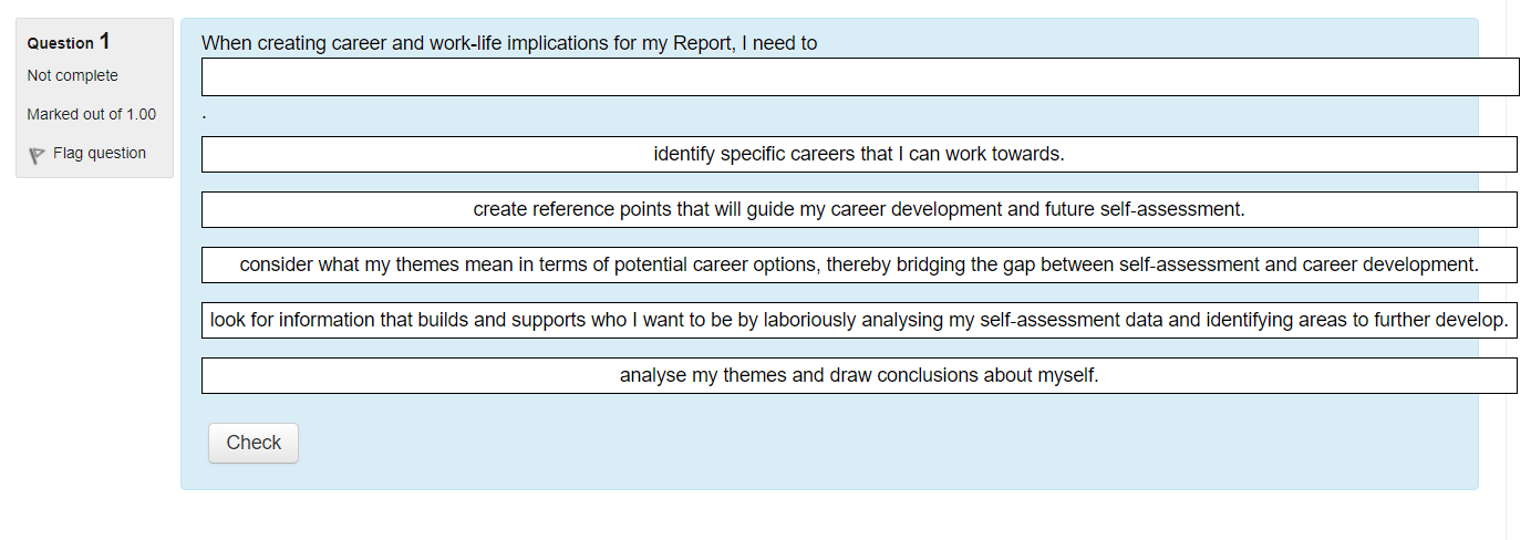 Question 1 When creating career and work-life
