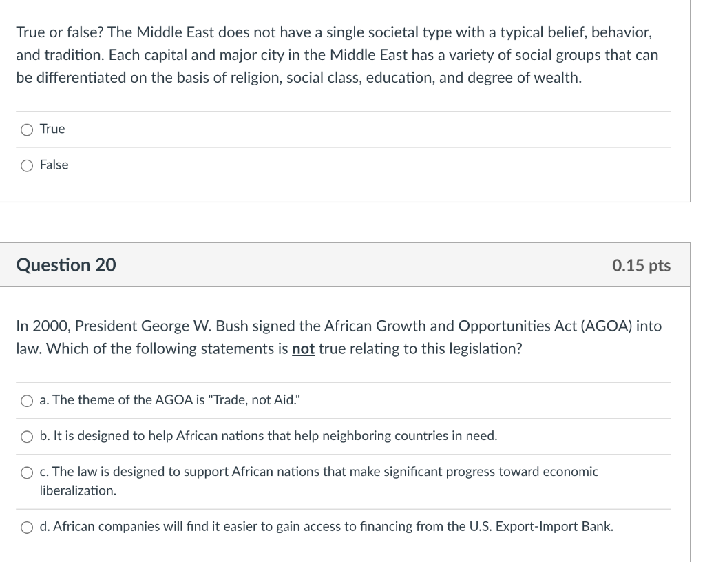 True or false? The Middle East does not have a