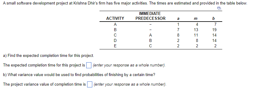 a) Find the expected completion time for this