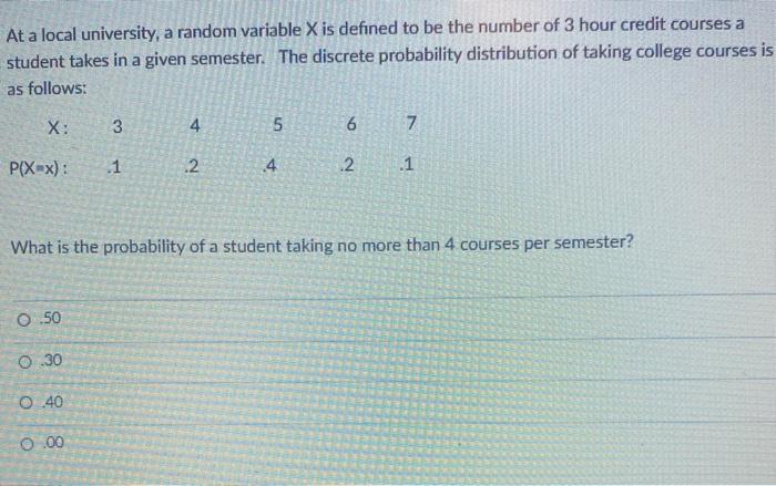 At a local university, a random variable X is