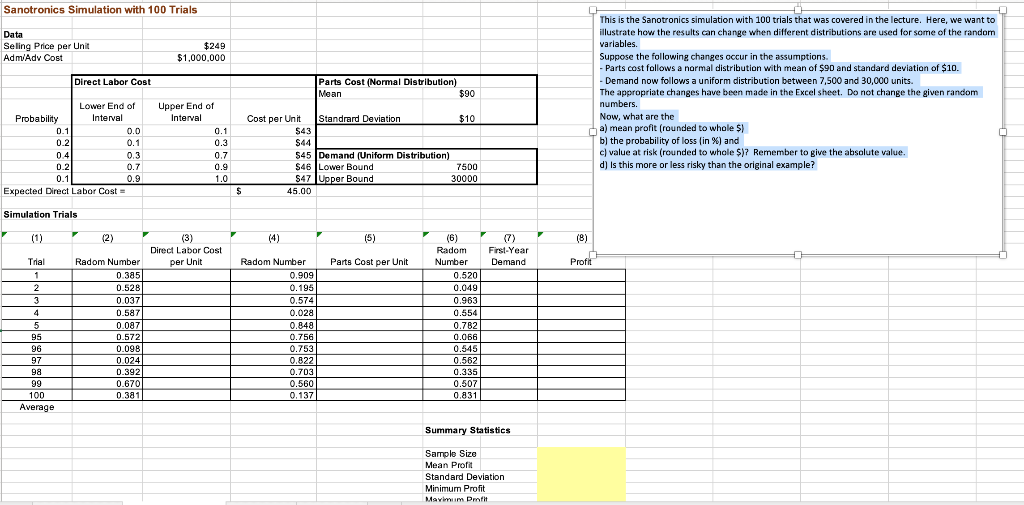Sanotronics Simulation with 100 Trials Data
