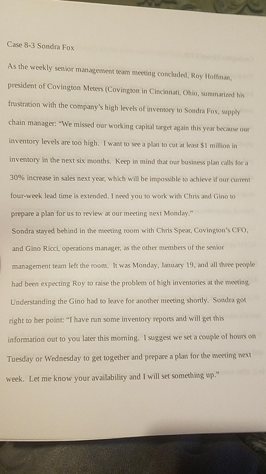 Question - As Sondra Fox, what is your analysis