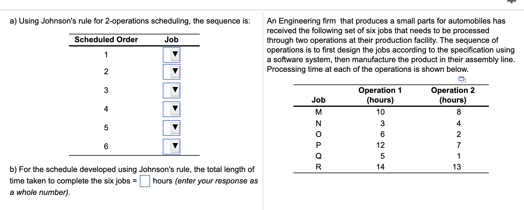 NEED ASAP please!!! a) Using Johnson's rule for