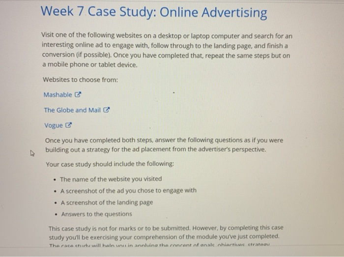 Week 7 Case Study: Online Advertising Visit one
