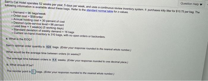 i need to know the reorder point (R). thanks!