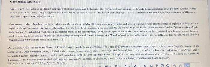 Case Study: Apple Inc. Apple is a world leader in