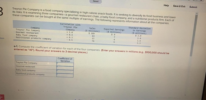 Saved Help Save & Exit Submit m Treynor Pie