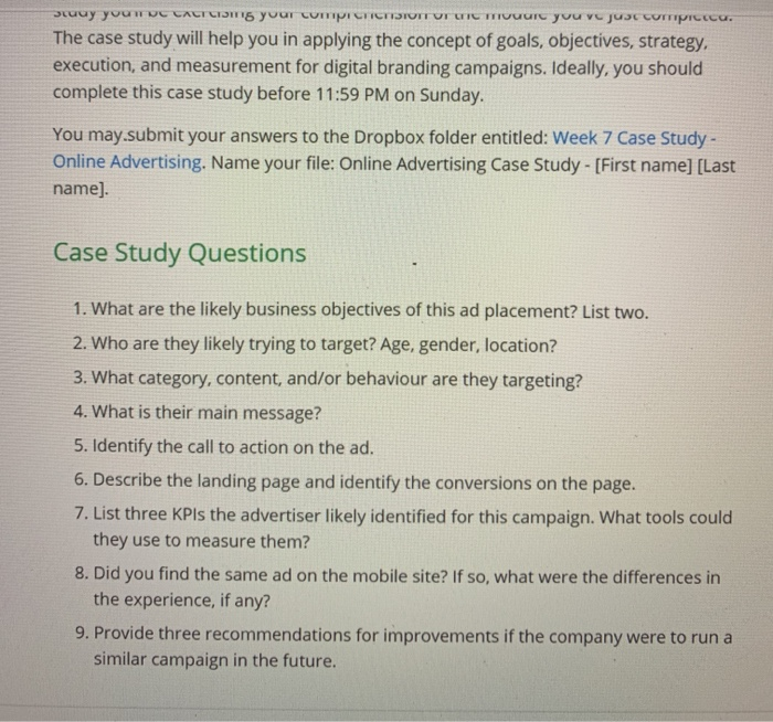 Week 7 Case Study: Online Advertising Visit one