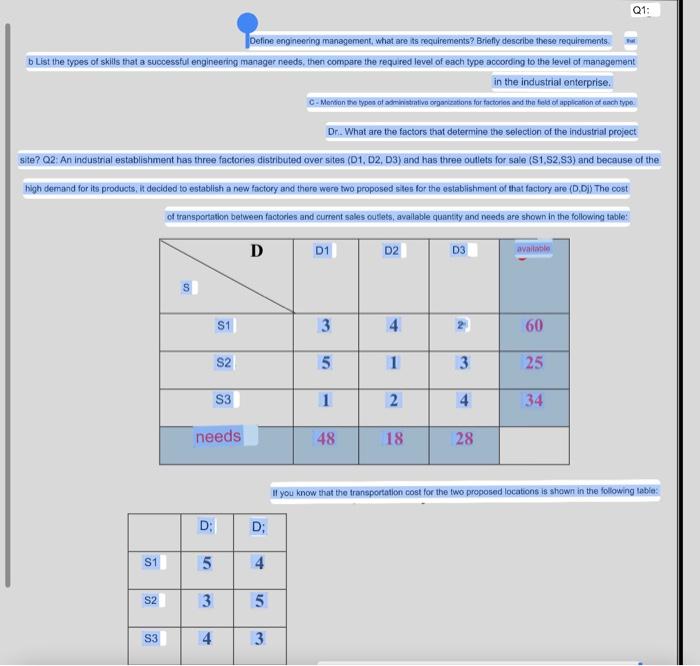 Q1: Define engineering management, what are its