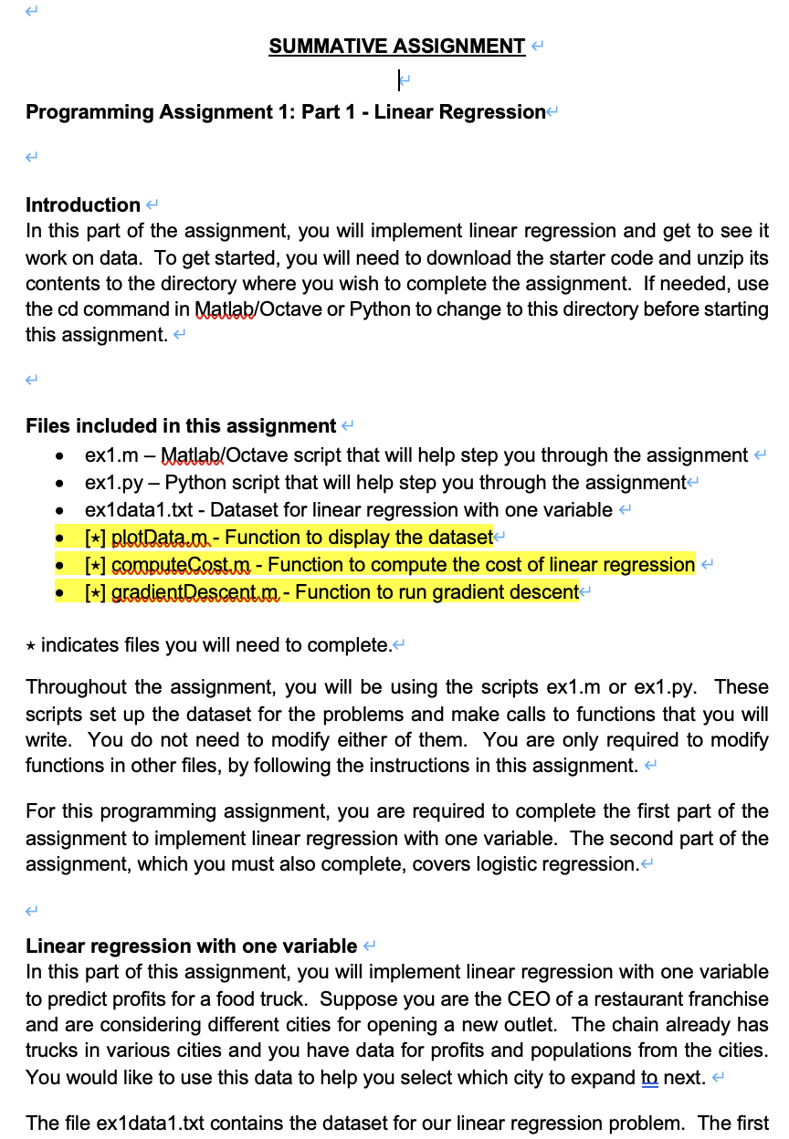SUMMATIVE ASSIGNMENT Programming Assignment 1:
