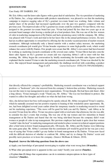 QUESTION ONE Cine Study: HY DAIRIES, INC. Mc Eric