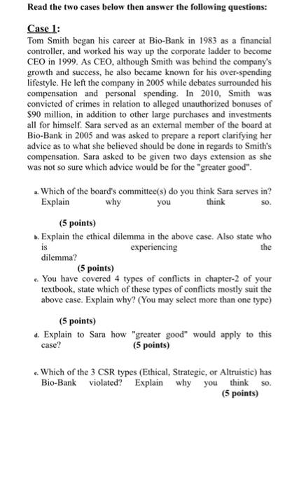 Read the two cases below then answer the