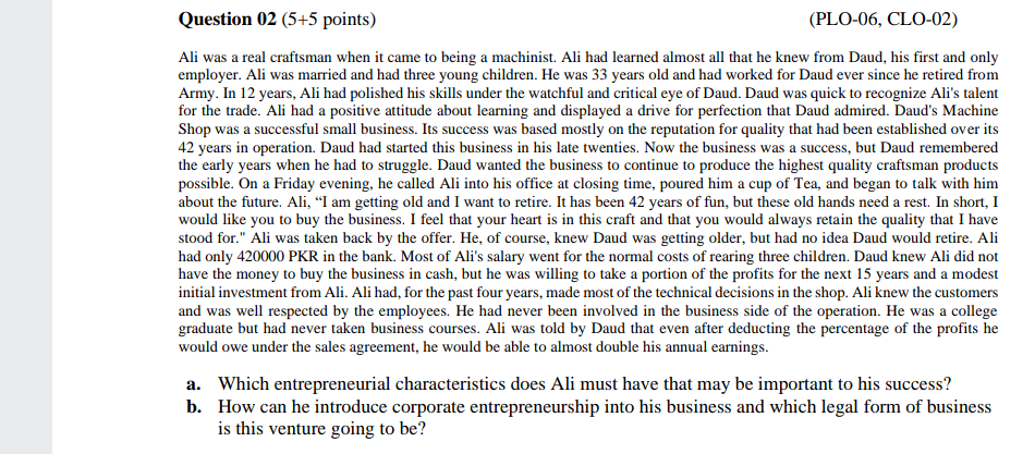 do it quick entreprenaurship Question 02 (5+5