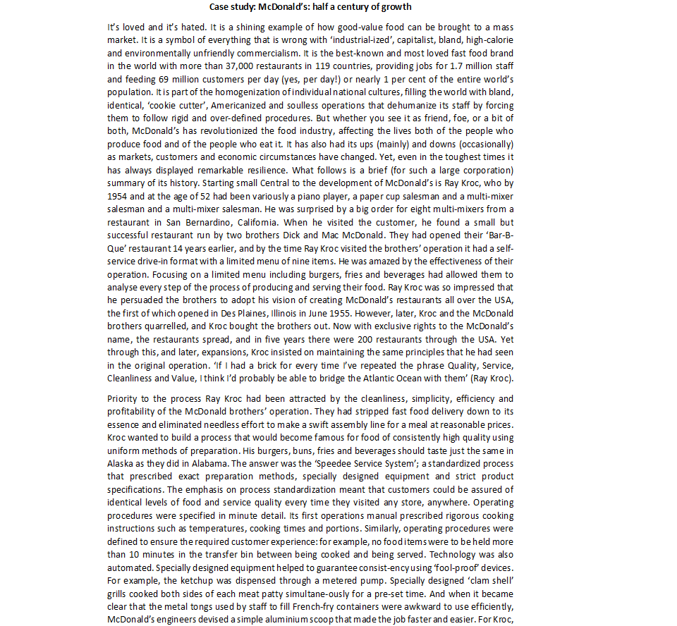 Read the McDonalds case study Slack et al. (2019;