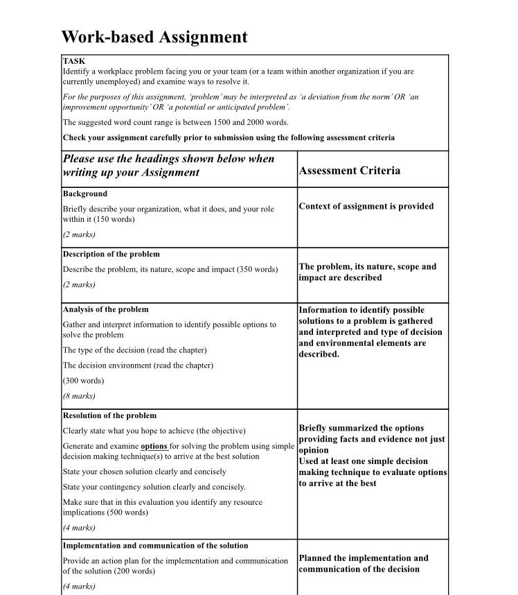 Work-based Assignment TASK Identify a workplace