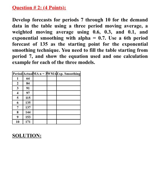 Question #2: (4 Points): Develop forecasts for