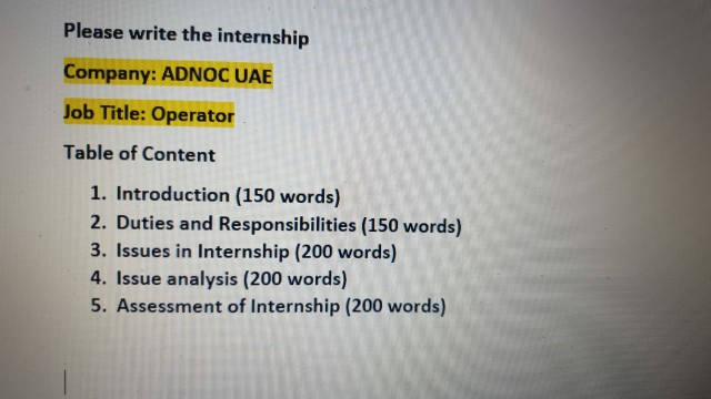 it is internship and working related Please write
