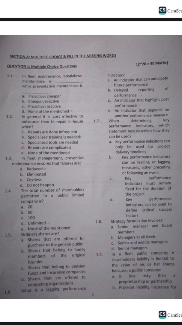 1.1. In fleet maintenance, breakdown maintenance
