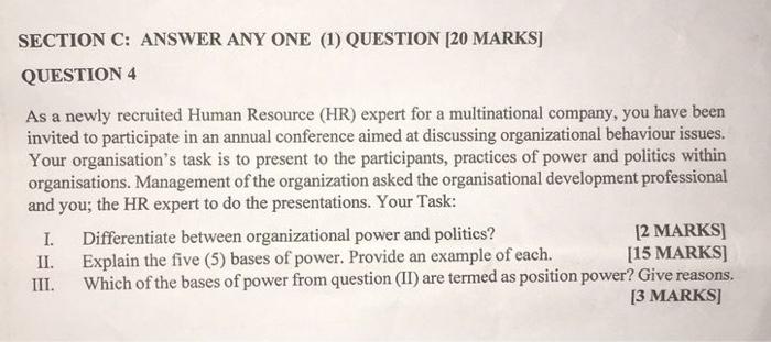 SECTION C: ANSWER ANY ONE (1) QUESTION [20 MARKSJ