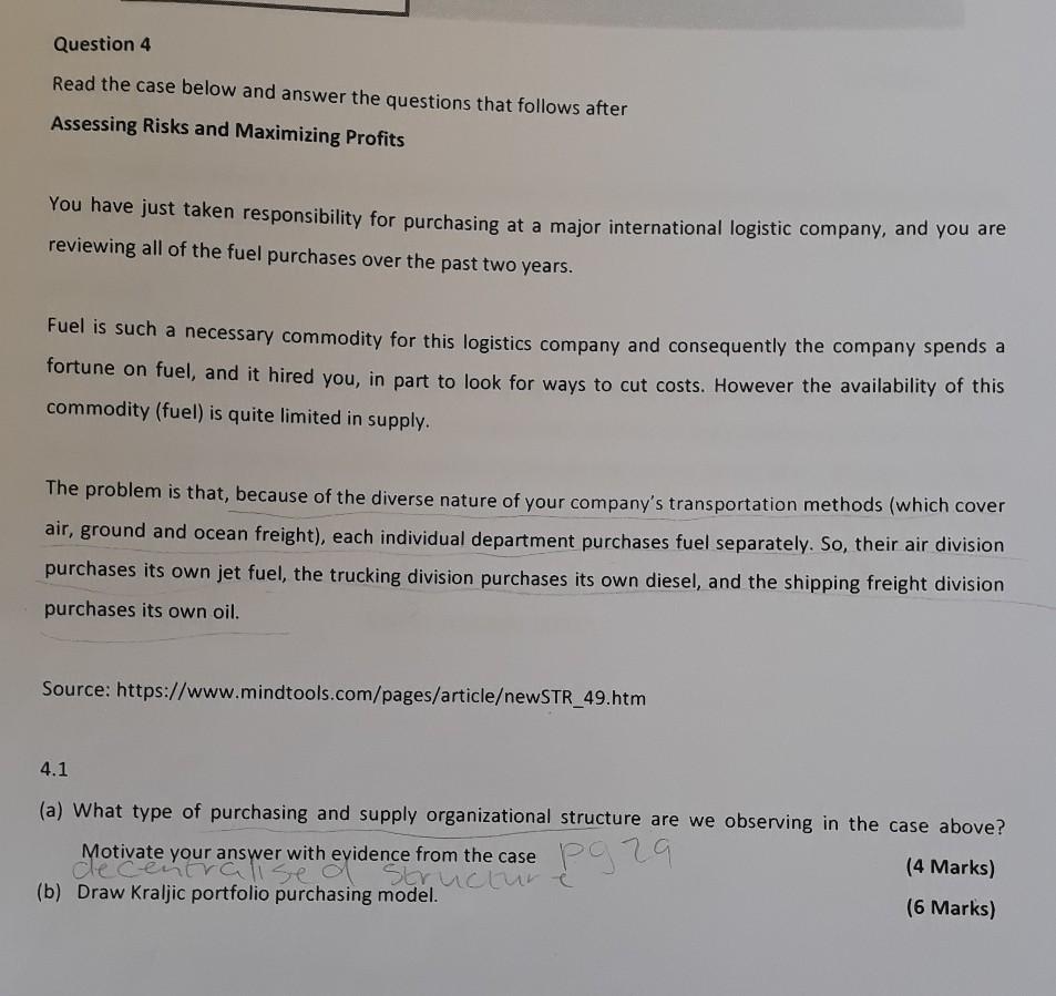 Question 4 Read the case below and answer the