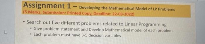 - Assignment 1 - Developing the Mathematical