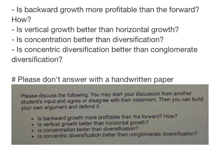 - Is backward growth more profitable than the