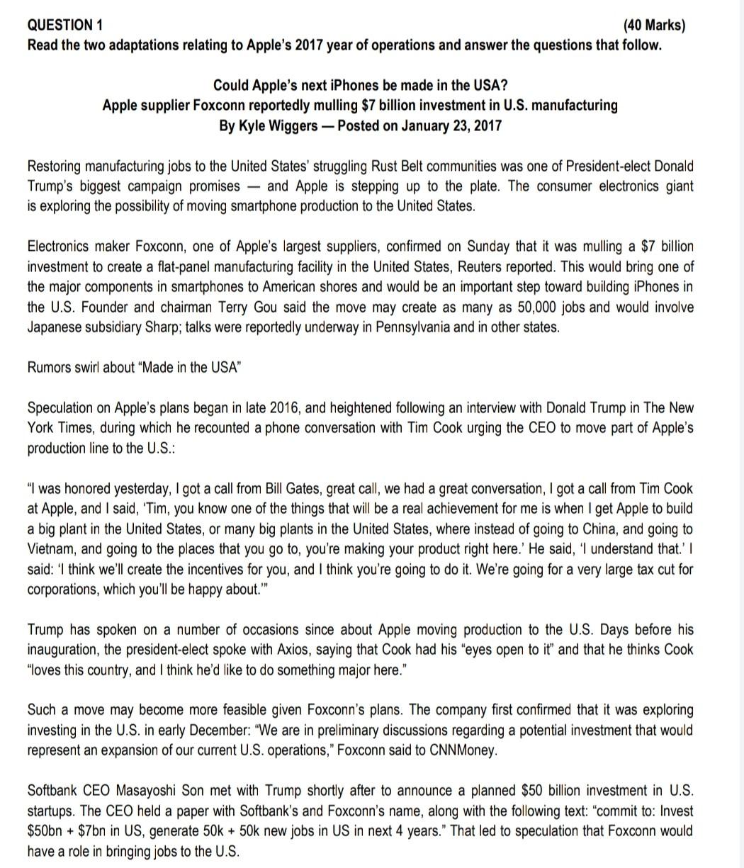 QUESTION 1 (40 Marks) Read the two adaptations