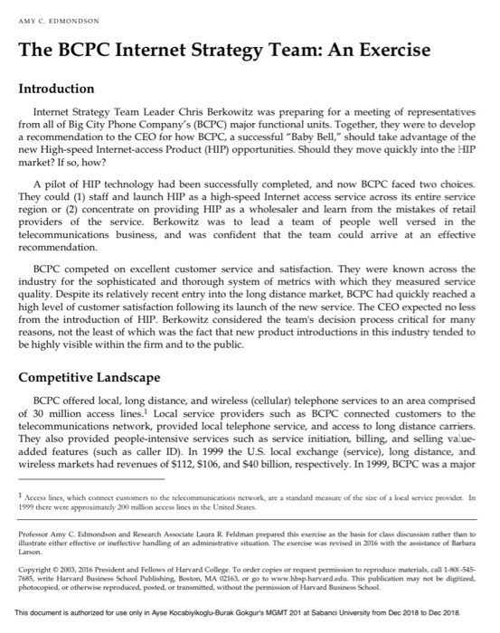 Please read the case in the file BCPC_CASE.pdf