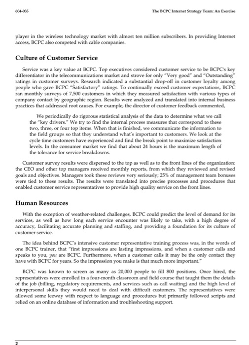 Please read the case in the file BCPC_CASE.pdf