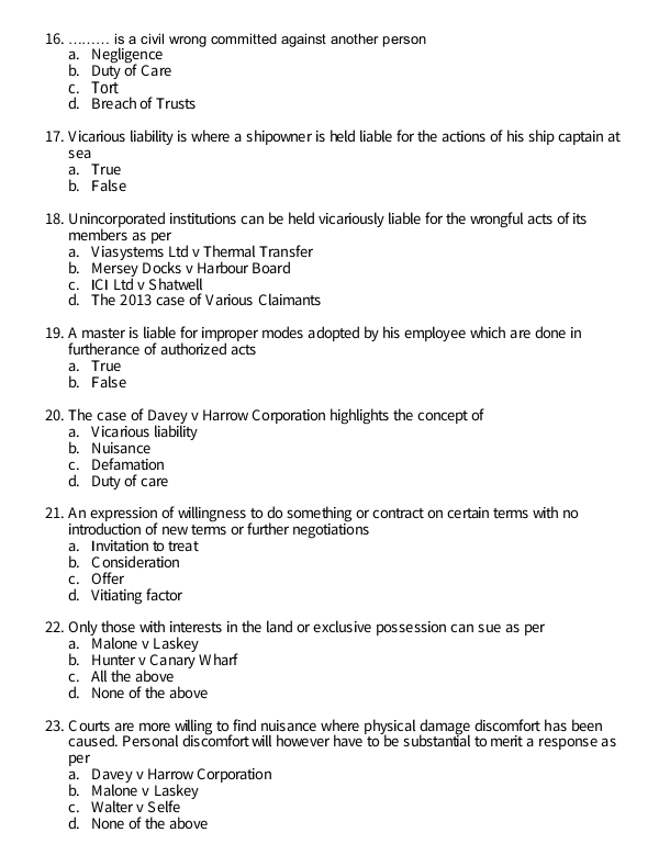 16. .... is a civil wrong committed against