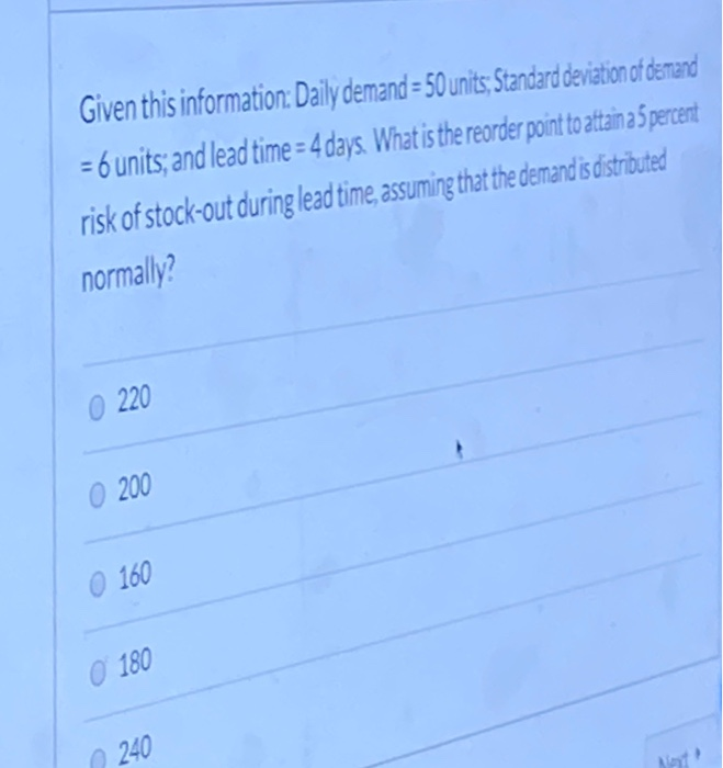 Given this information: Daily demand = 50 units;