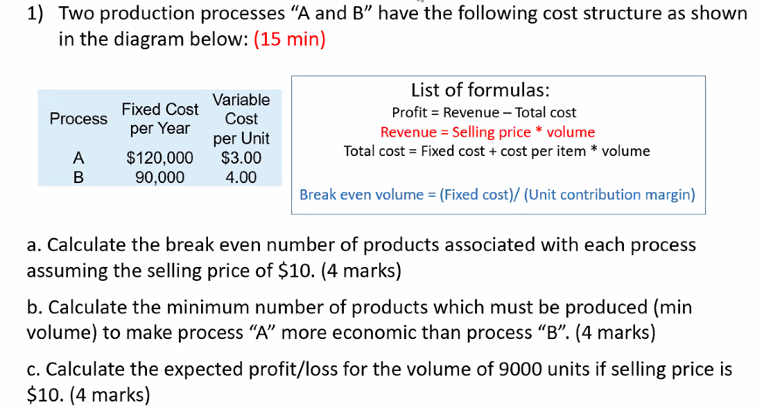 undefined 1) Two production processes A and B