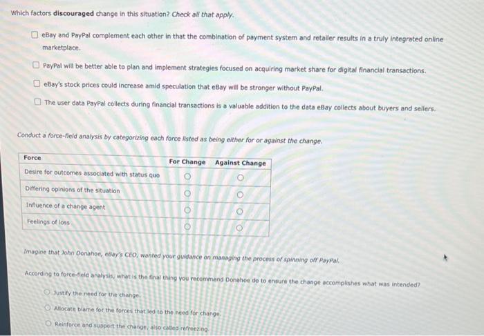 Read the following case about eBay and PayPal.