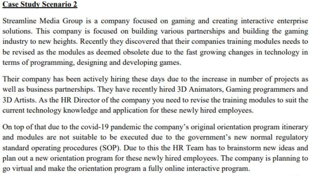 Case Study Scenario 2 Streamline Media Group is a