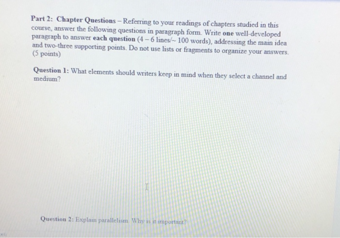 Part 2: Chapter Questions - Referring to your
