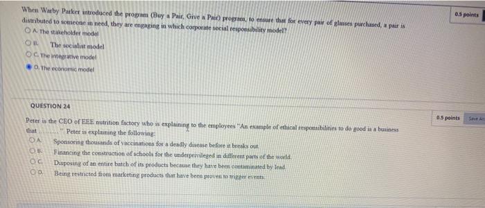 0.5 points When Wasby Parker introduced the