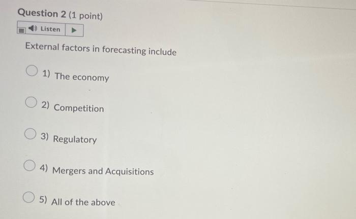 Question 2 (1 point) Listen External factors in