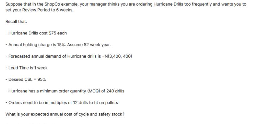 Suppose that in the ShopCo example, your manager