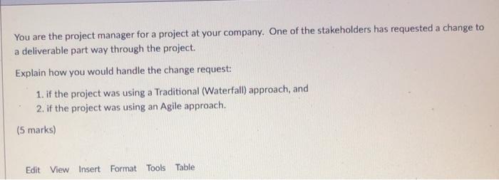 You are the project manager for a project at your