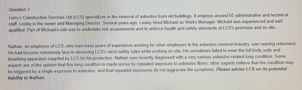 Question 3 Lorry's Construction Services Ltd