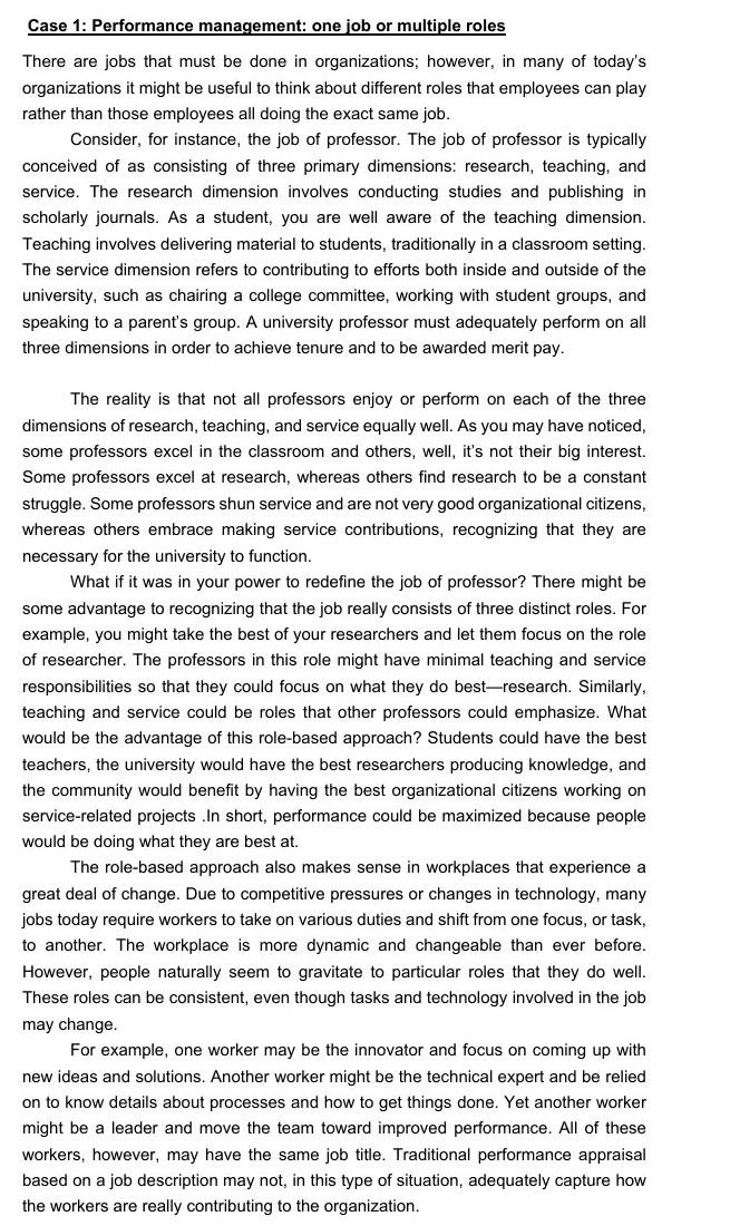 Case 1: Performance management: one job or