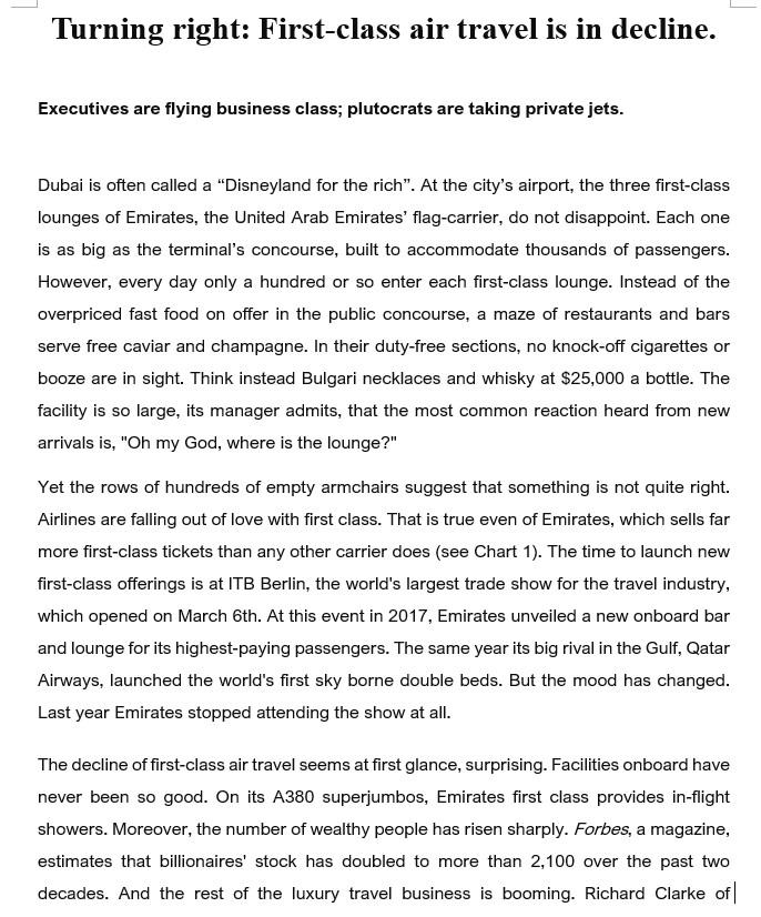 I Chart 2 In for the long haul First-class seats