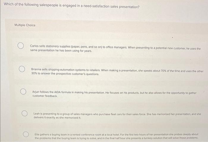 Which of the following salespeople is engaged in