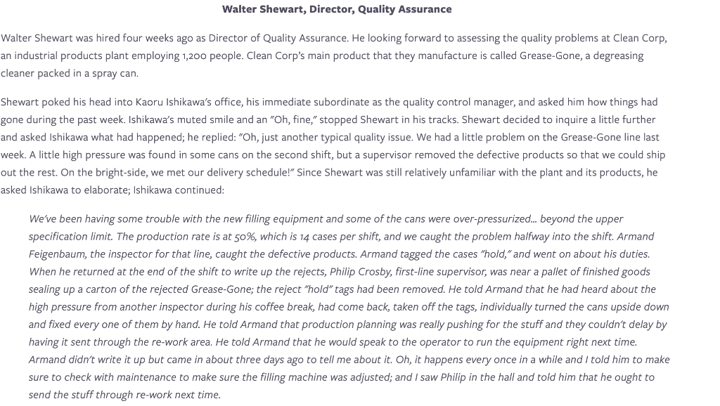 Walter Shewart, Director, Quality Assurance