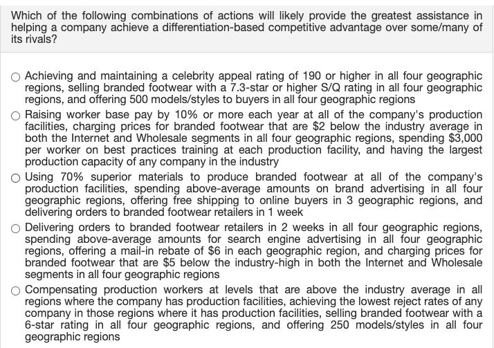 Which of the following combinations of actions